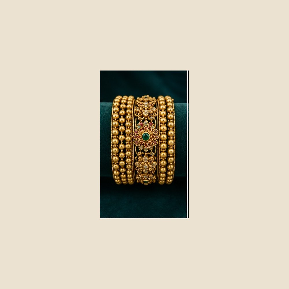 Beaded antique bangles with central floral motif