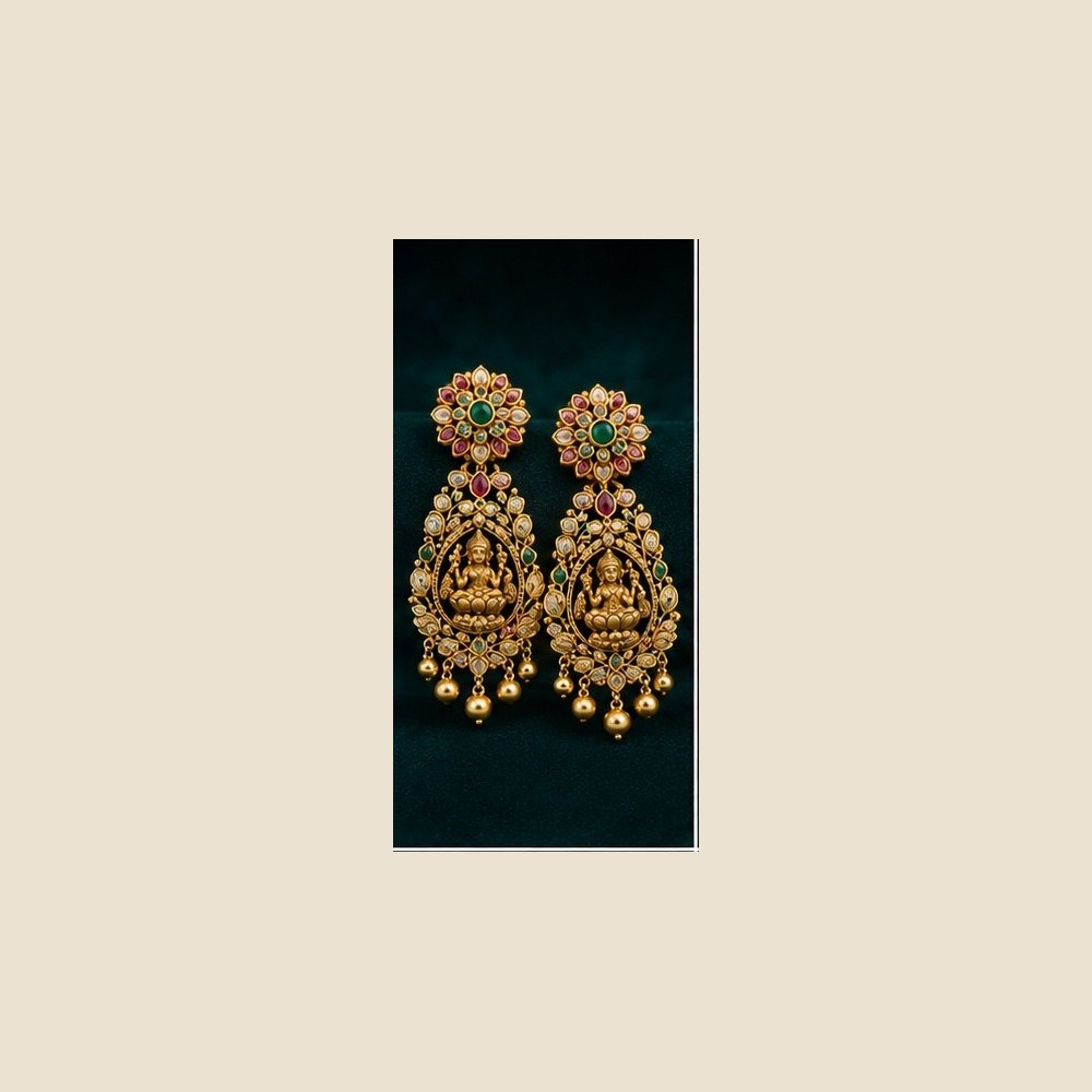 Floral top with seated Lakshmi drop earrings