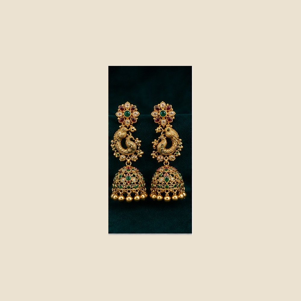 Peacock motif jhumka earrings