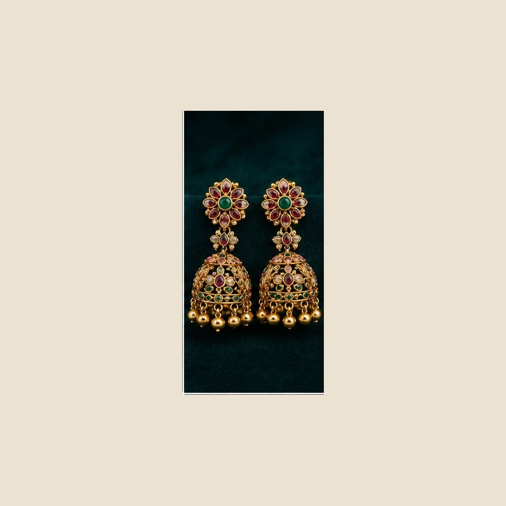 Floral jhumka with ruby and emerald