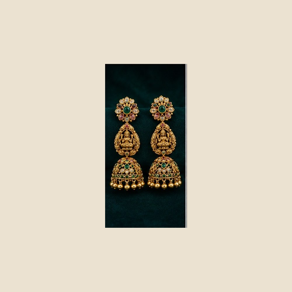 Lakshmi figure jhumkas with hanging beads