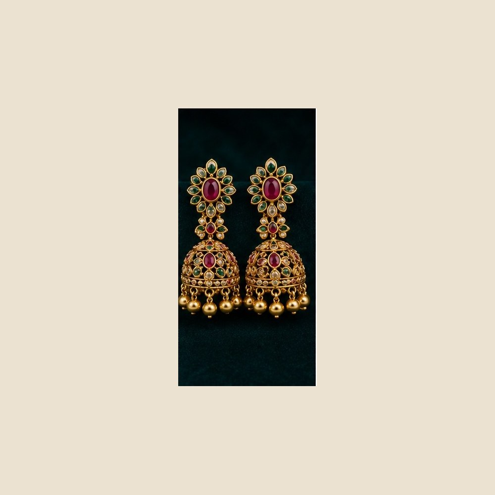 Ruby and emerald floral jhumkas