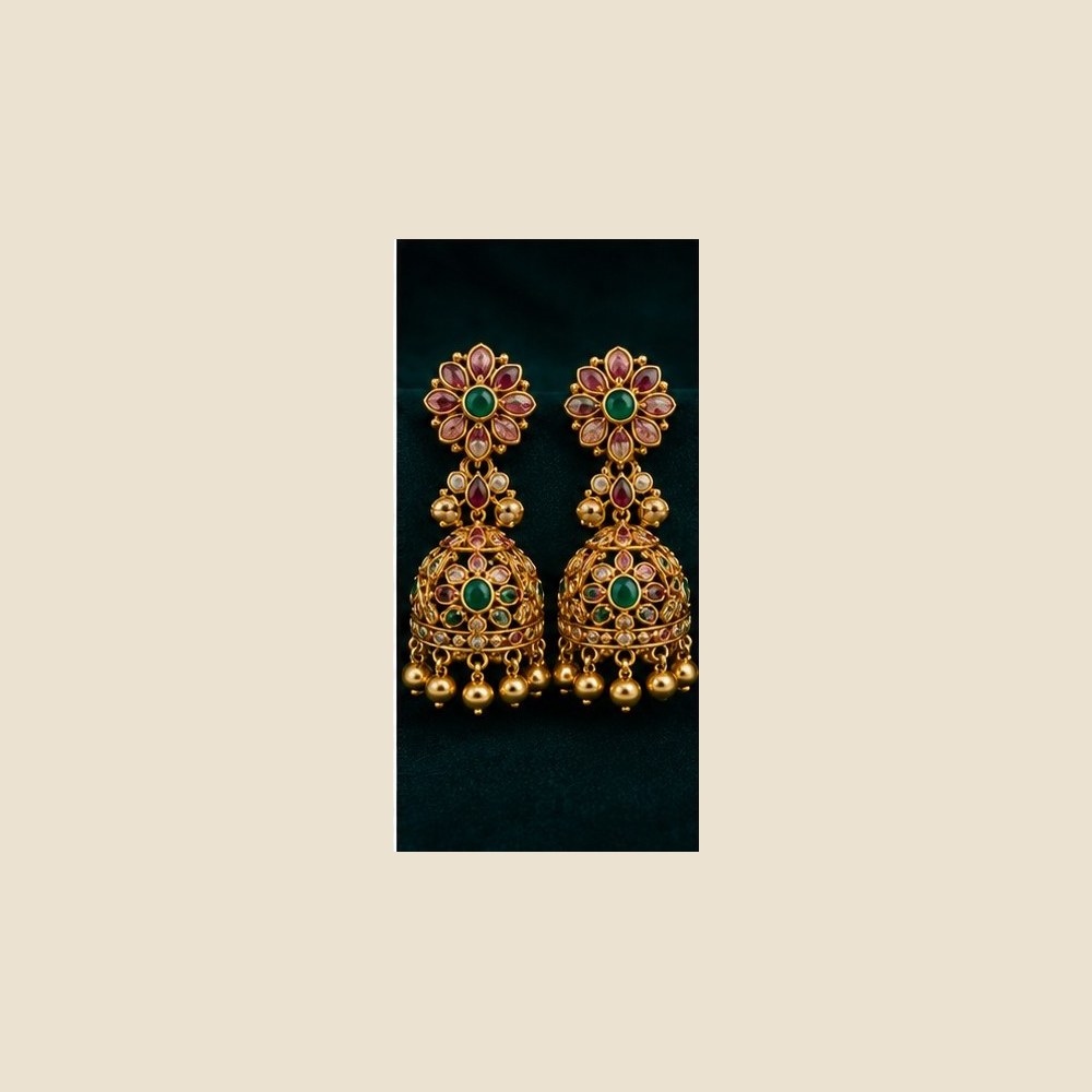 Floral top dome jhumkas